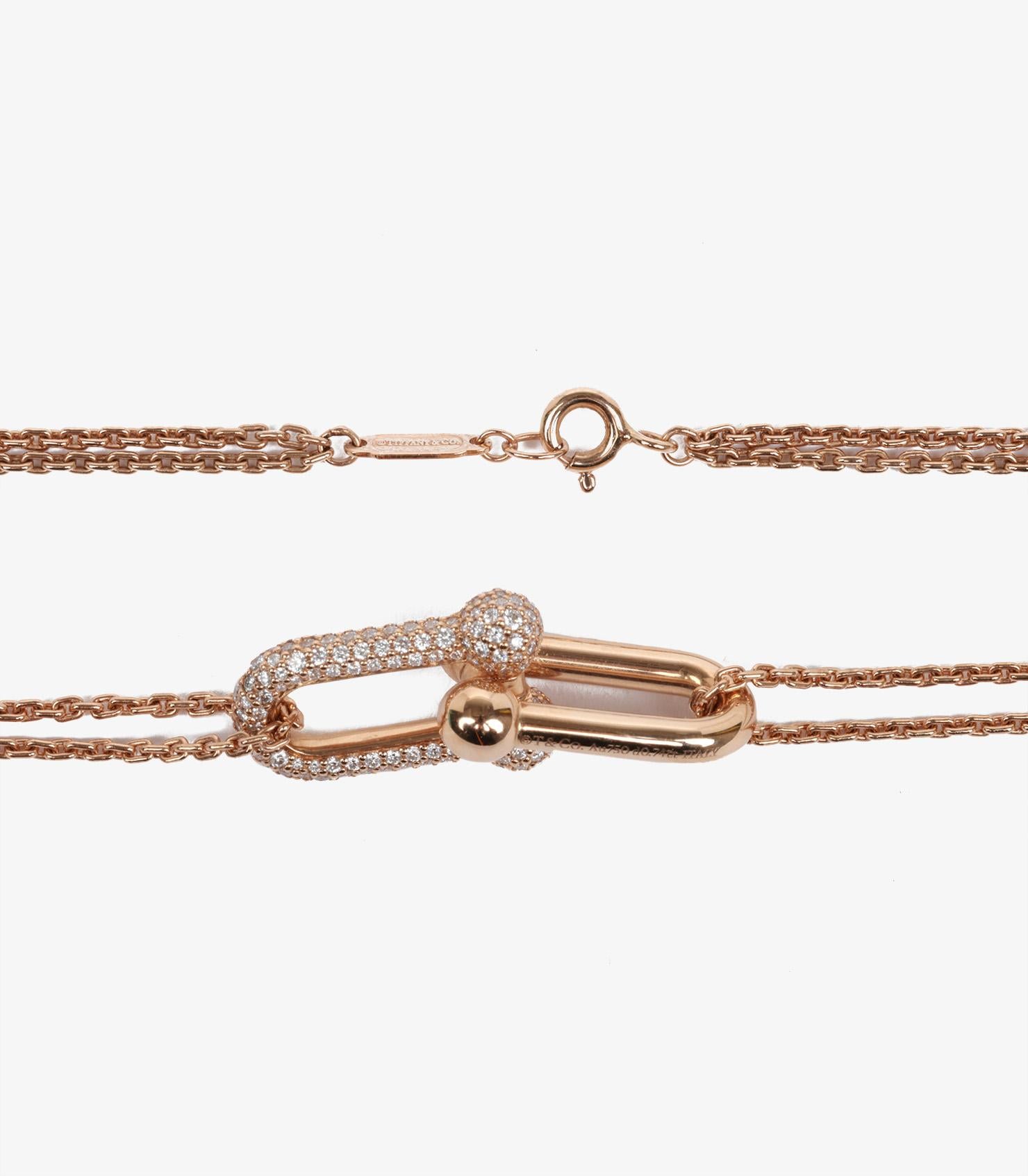 Tiffany & Co. Pave Diamond 18ct Rose Gold Hardwear Large Double Link Pendant In Excellent Condition For Sale In Bishop's Stortford, Hertfordshire