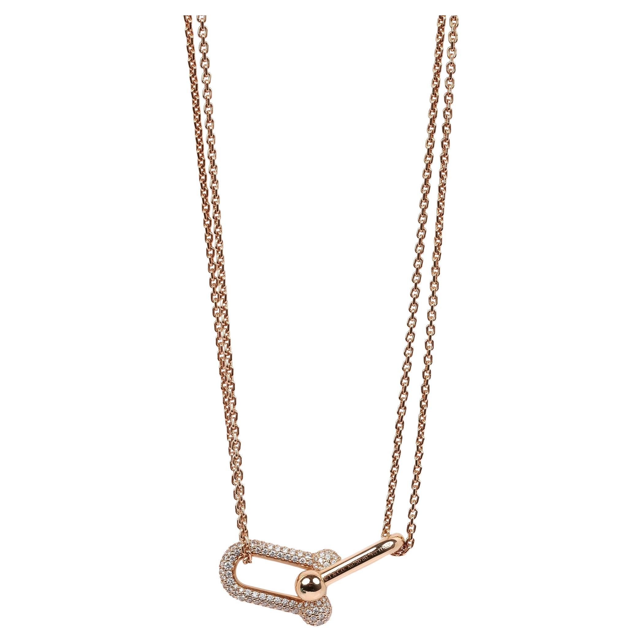 Tiffany & Co. Pave Diamond 18ct Rose Gold Hardwear Große Double Link Anhänger