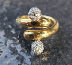 Tiffany & Co. Pave Diamond 2 Ball Ring Bypass 18k Yellow Gold Platinum sz 5.75