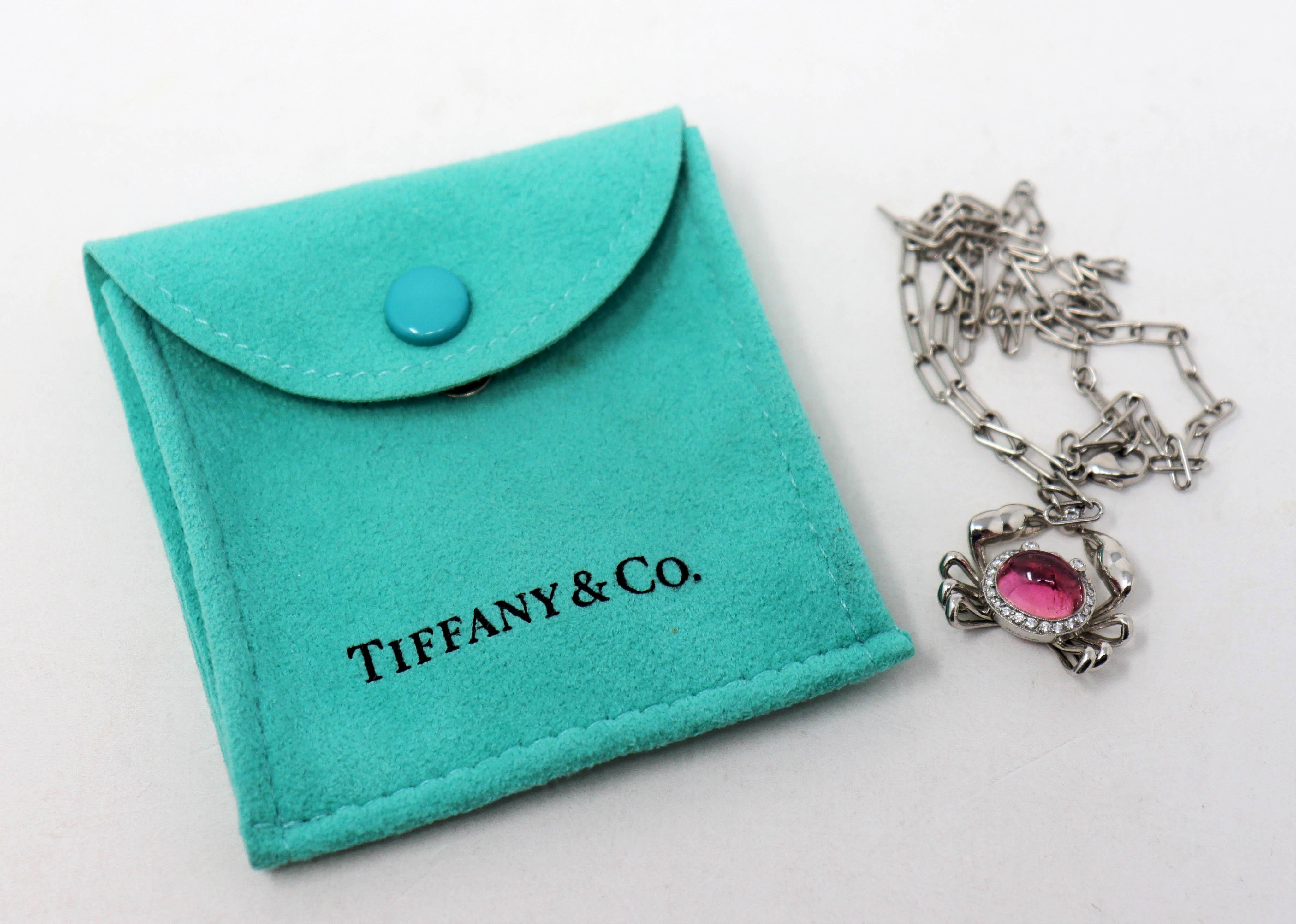 Tiffany & Co. Pave Diamond and Pink Tourmaline Crab Pendant Necklace in Platinum 3