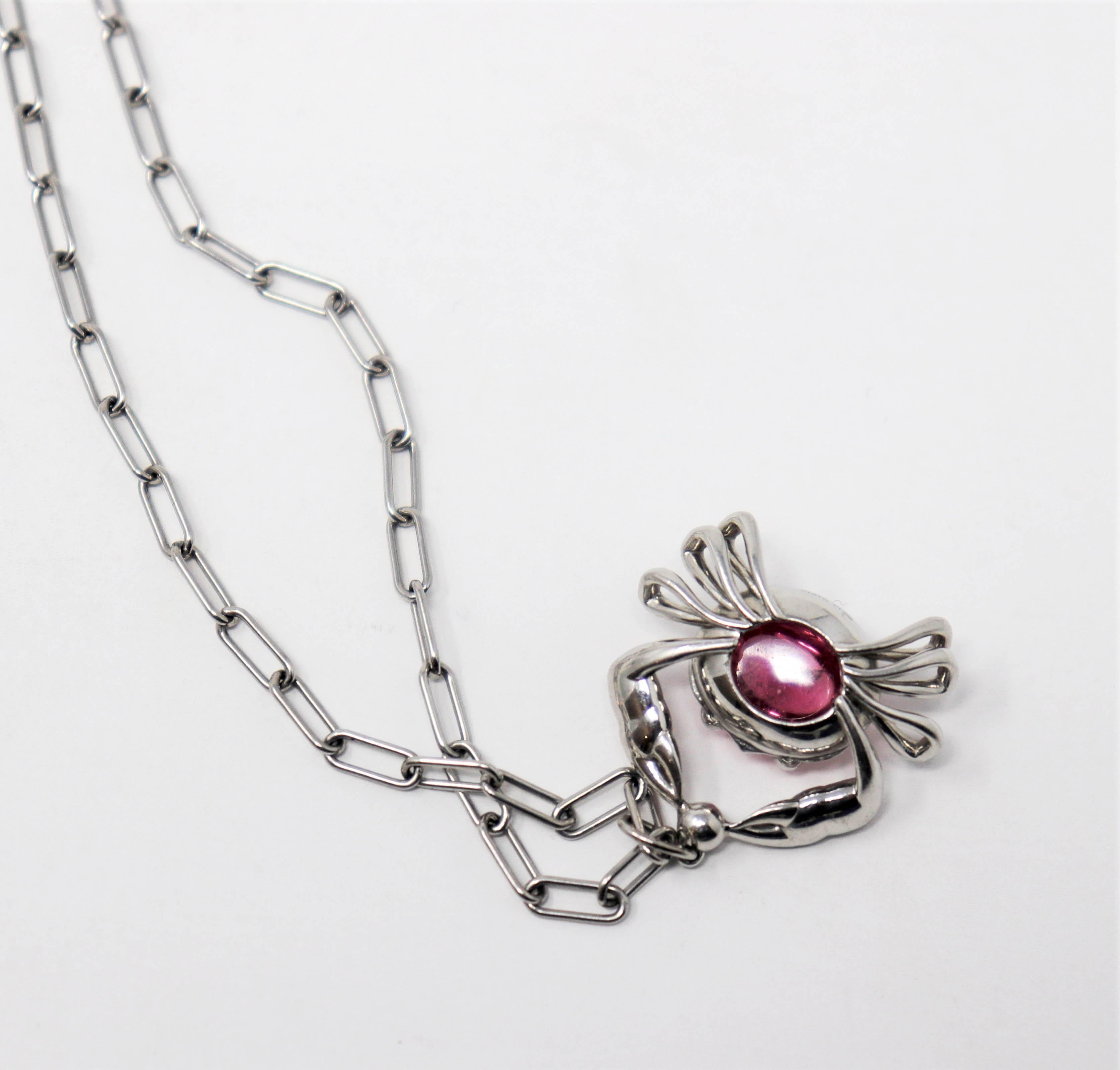 Women's Tiffany & Co. Pave Diamond and Pink Tourmaline Crab Pendant Necklace in Platinum