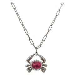 Tiffany & Co. Pave Diamond and Pink Tourmaline Crab Pendant Necklace in Platinum