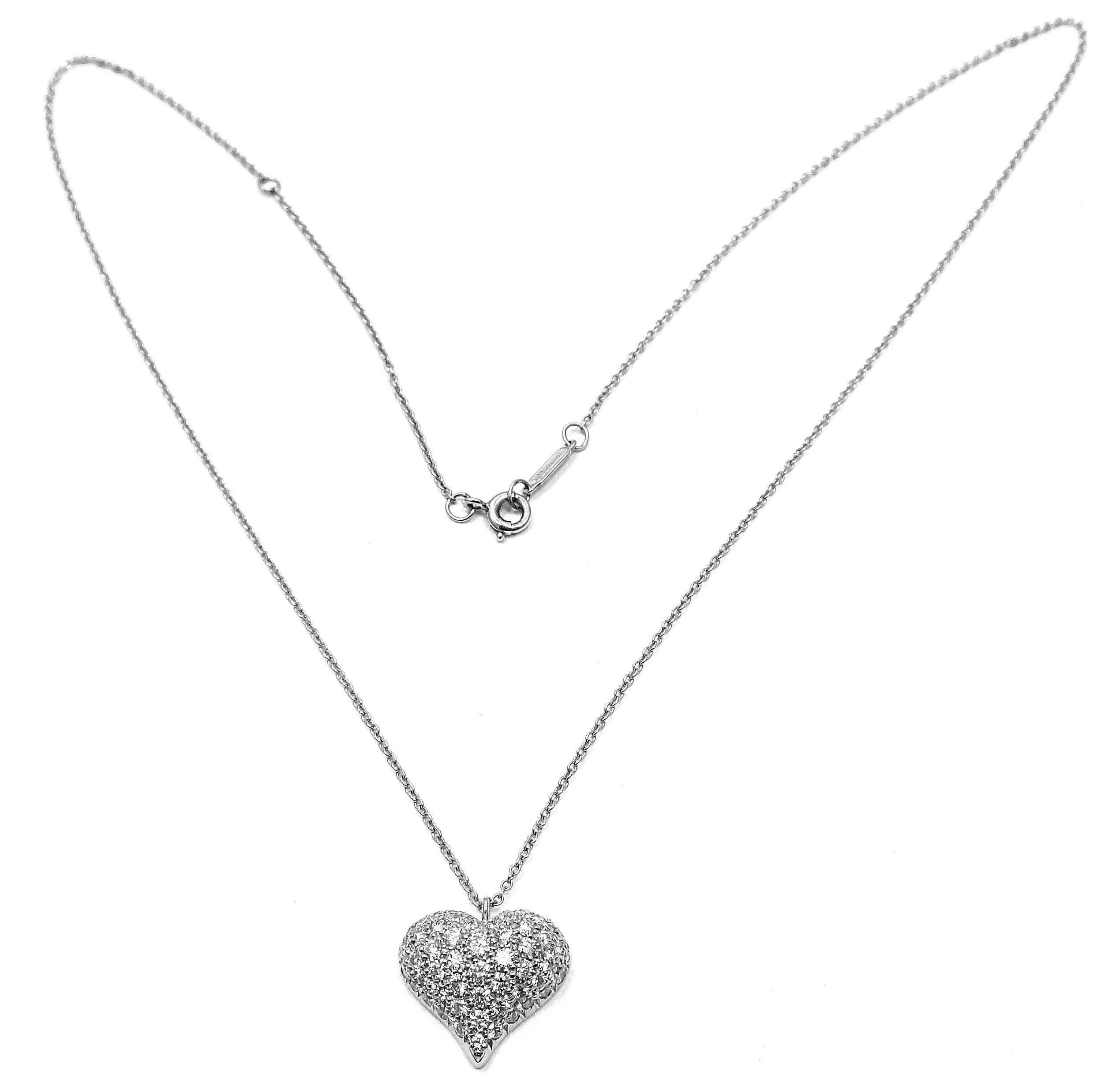 Platinum Pave Diamond Heart Pendant Necklace by Tiffany & Co.
With Round brilliant cut diamonds VS1 clarity, G color total weight approximately 2ct.
Details:
Length: 18