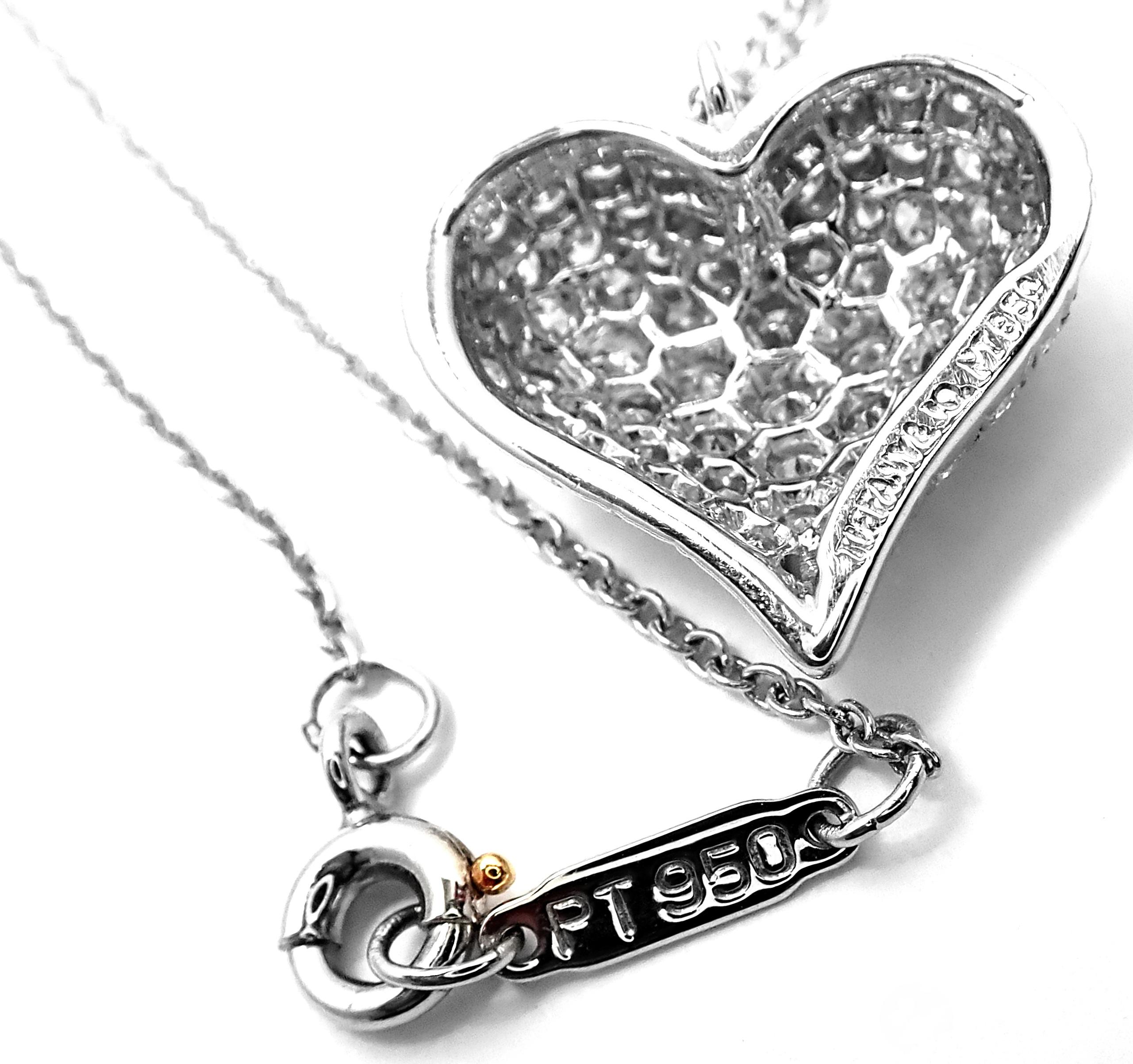 Tiffany & Co. Pavé Diamond Heart Platinum Pendant Necklace In Excellent Condition In Holland, PA