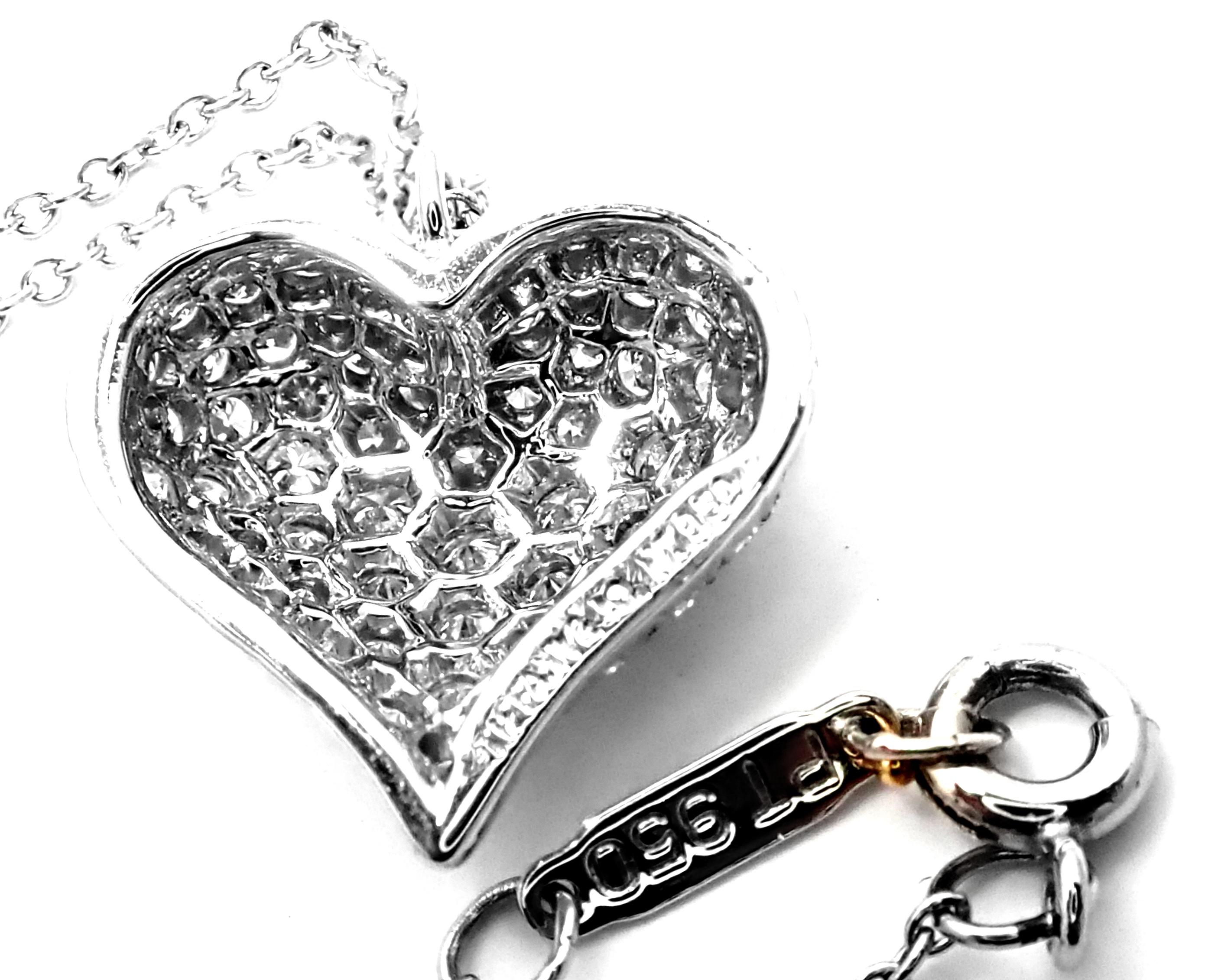 Women's or Men's Tiffany & Co. Pavé Diamond Heart Platinum Pendant Necklace