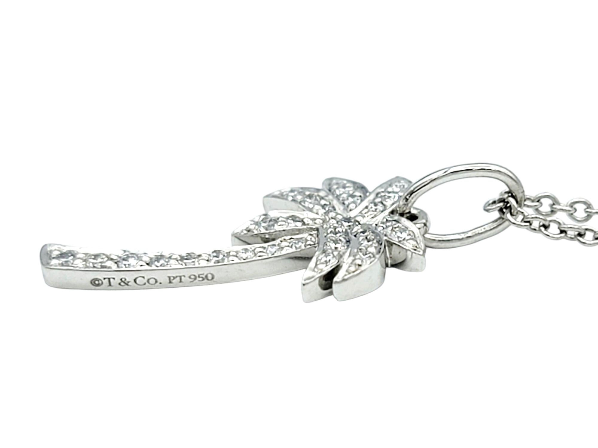 Round Cut Tiffany & Co. Pave Diamond Palm Tree Motif Pendant Necklace Set in Platinum