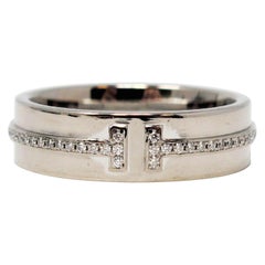 Tiffany & Co. Pave Diamond Tiffany T Band Ring in 18 Karat White Gold Size 6