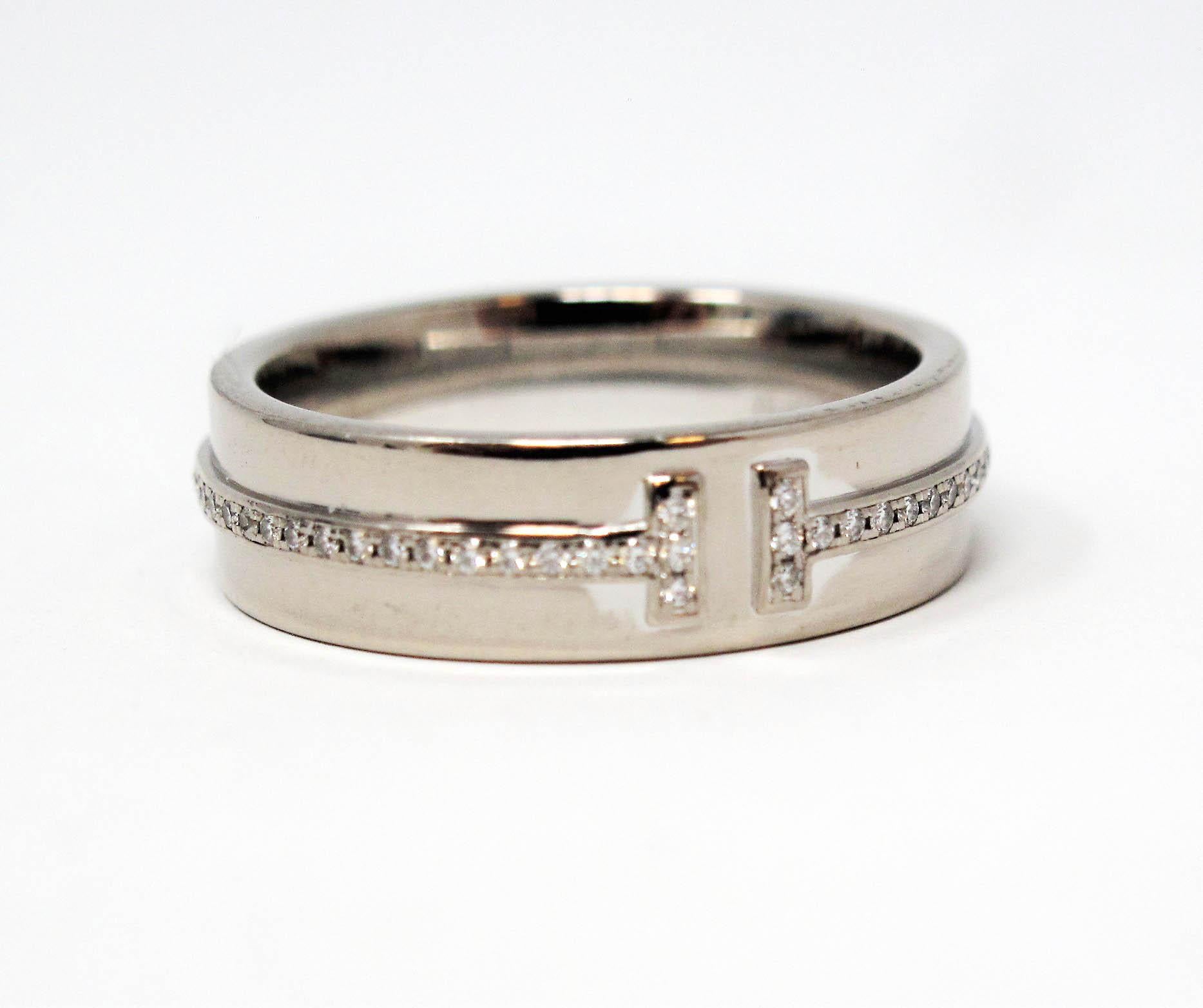 Contemporary Tiffany & Co. Pave Diamond Tiffany T Band Ring in 18 Karat White Gold For Sale