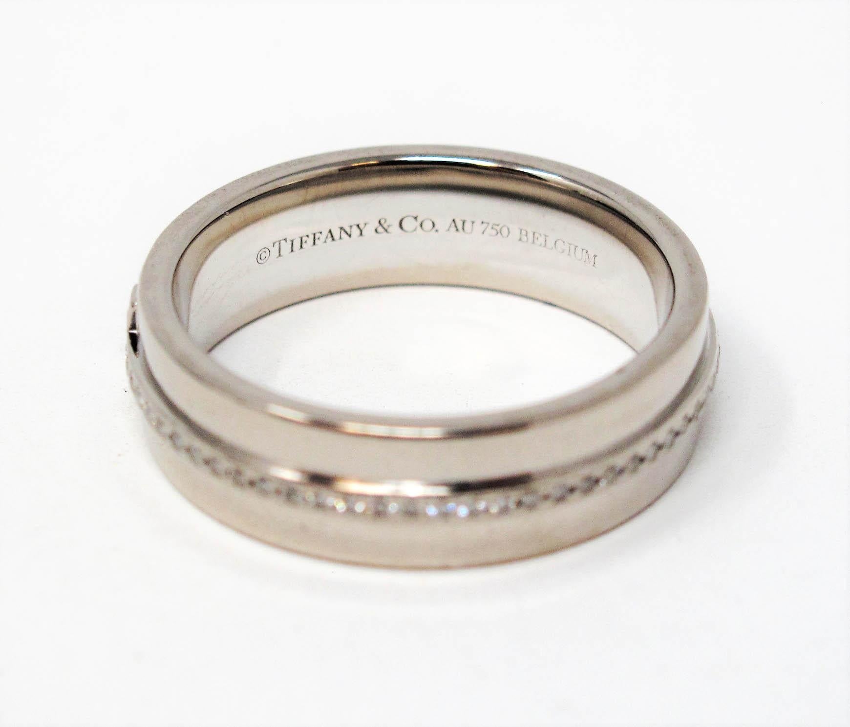 Tiffany & Co. Pave Diamond Tiffany T Band Ring in 18 Karat White Gold In Good Condition For Sale In Scottsdale, AZ
