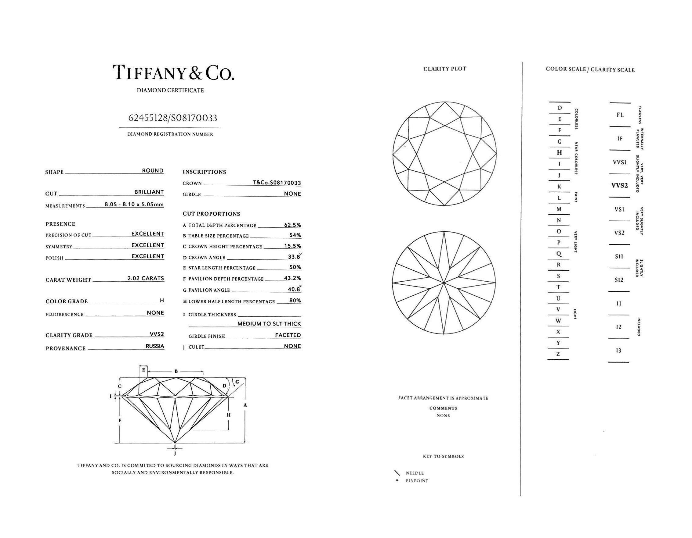 Women's Tiffany & Co. Pave Platinum Setting Diamond Engagement Ring 2.39 Cts. Total HVVS