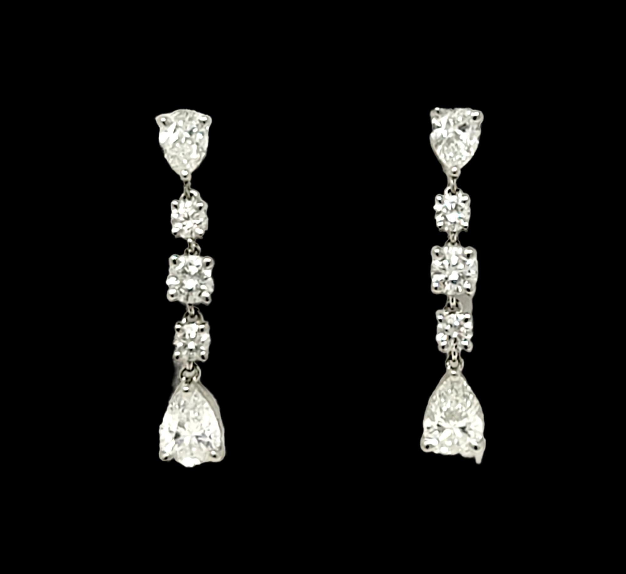 Pear Cut Tiffany & Co. Pear and Round Diamond Dangle Platinum Earrings 1.60 Carats Total