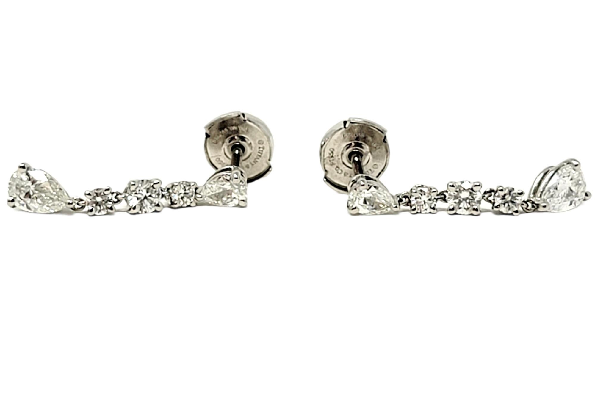 Tiffany & Co. Pear and Round Diamond Dangle Platinum Earrings 1.60 Carats Total 2