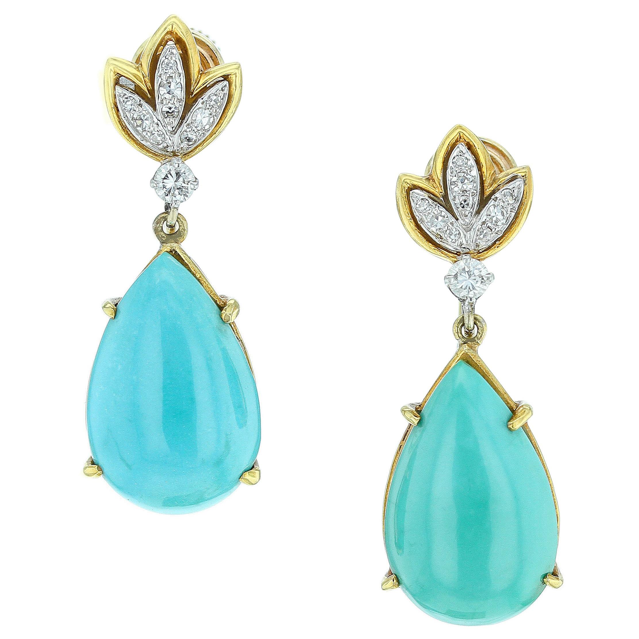 Tiffany & Co. Pear-Shape Turquoise and Diamond Earrings For Sale