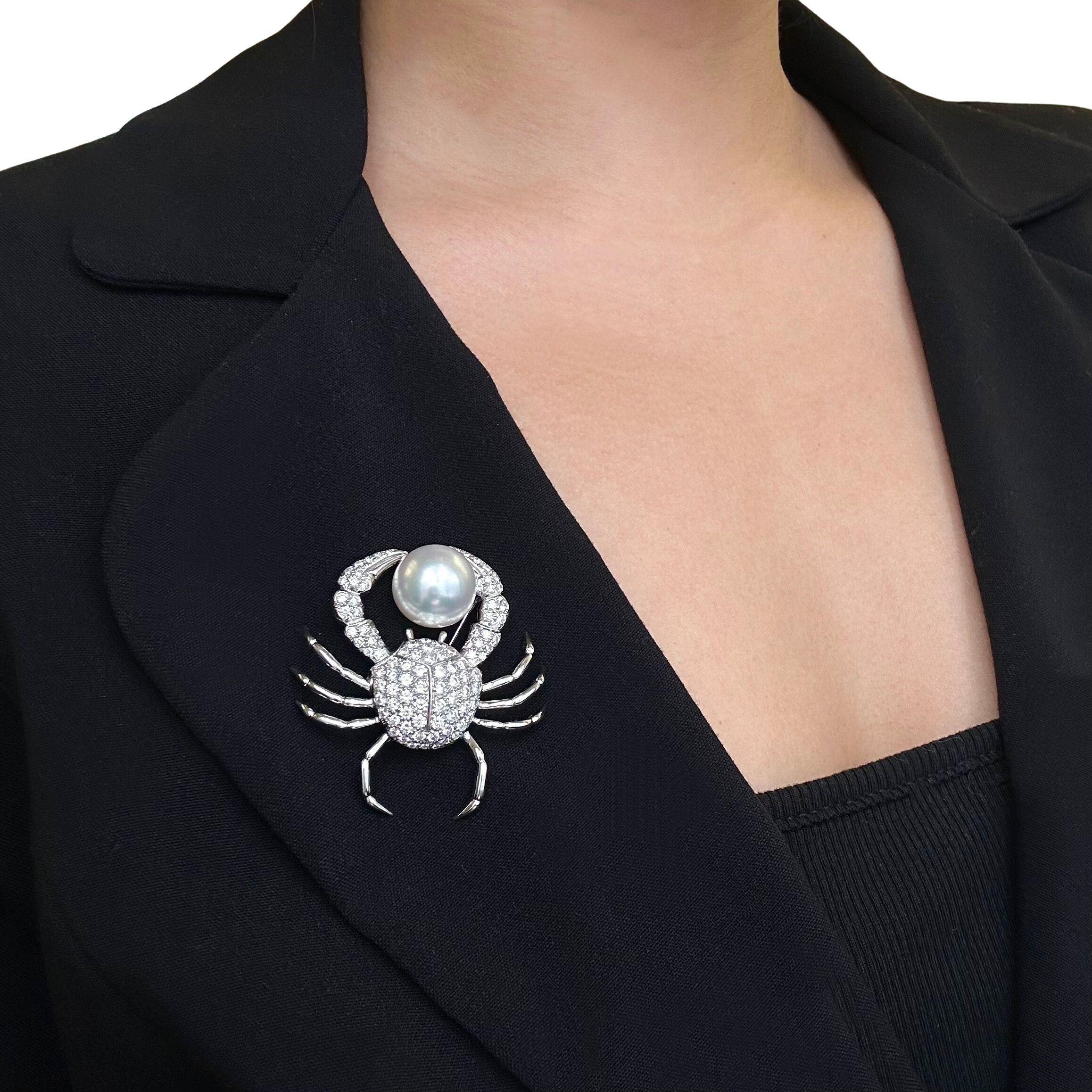 Women's or Men's Tiffany & Co. Pearl and Diamond Crab Brooch