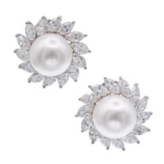 Tiffany & Co. Pearl And  Diamond Ear Clip Earrings In Platinum.
