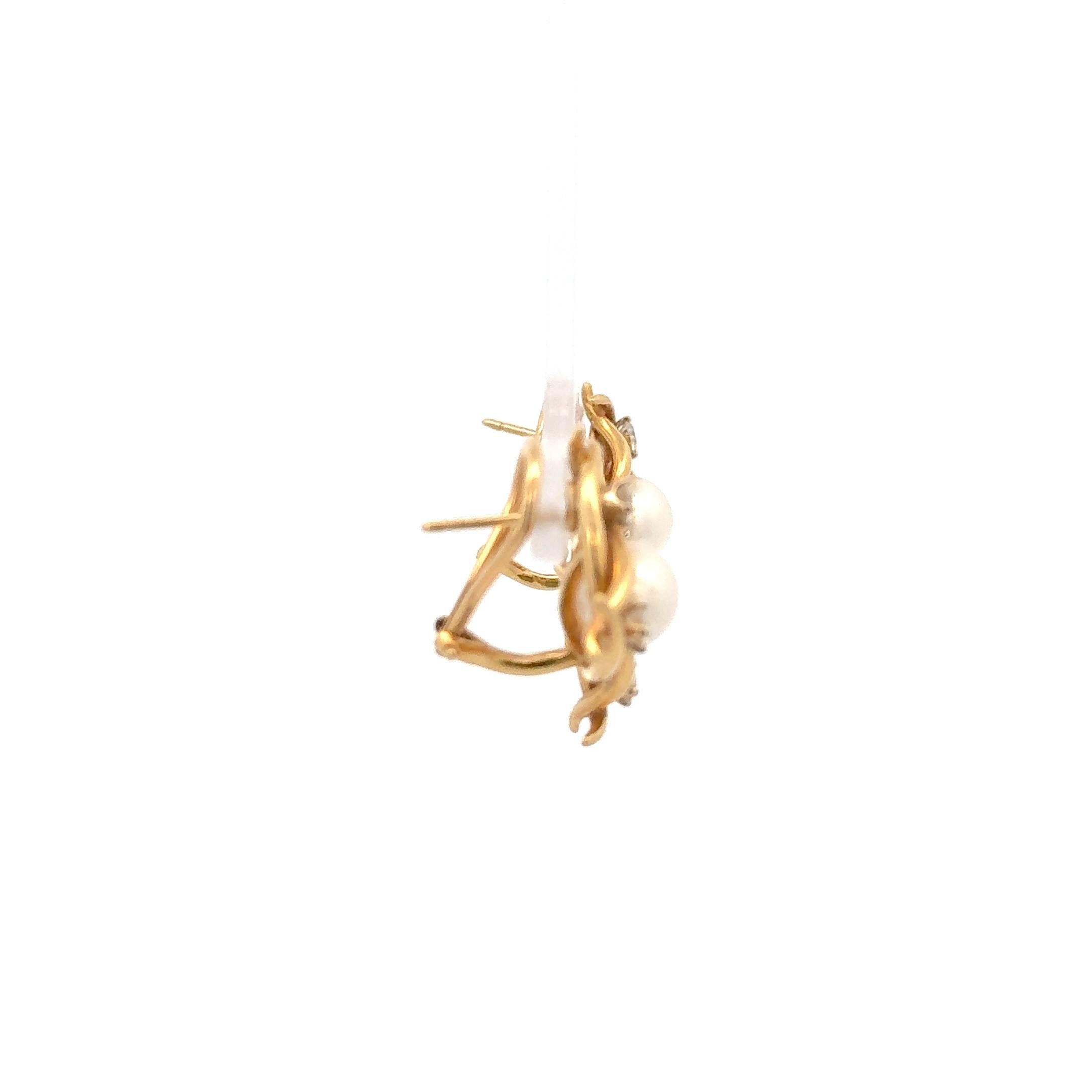 Tiffany & Co. Pearl and Diamond Earrings in 18K Yellow Gold In Excellent Condition For Sale In Dallas, TX