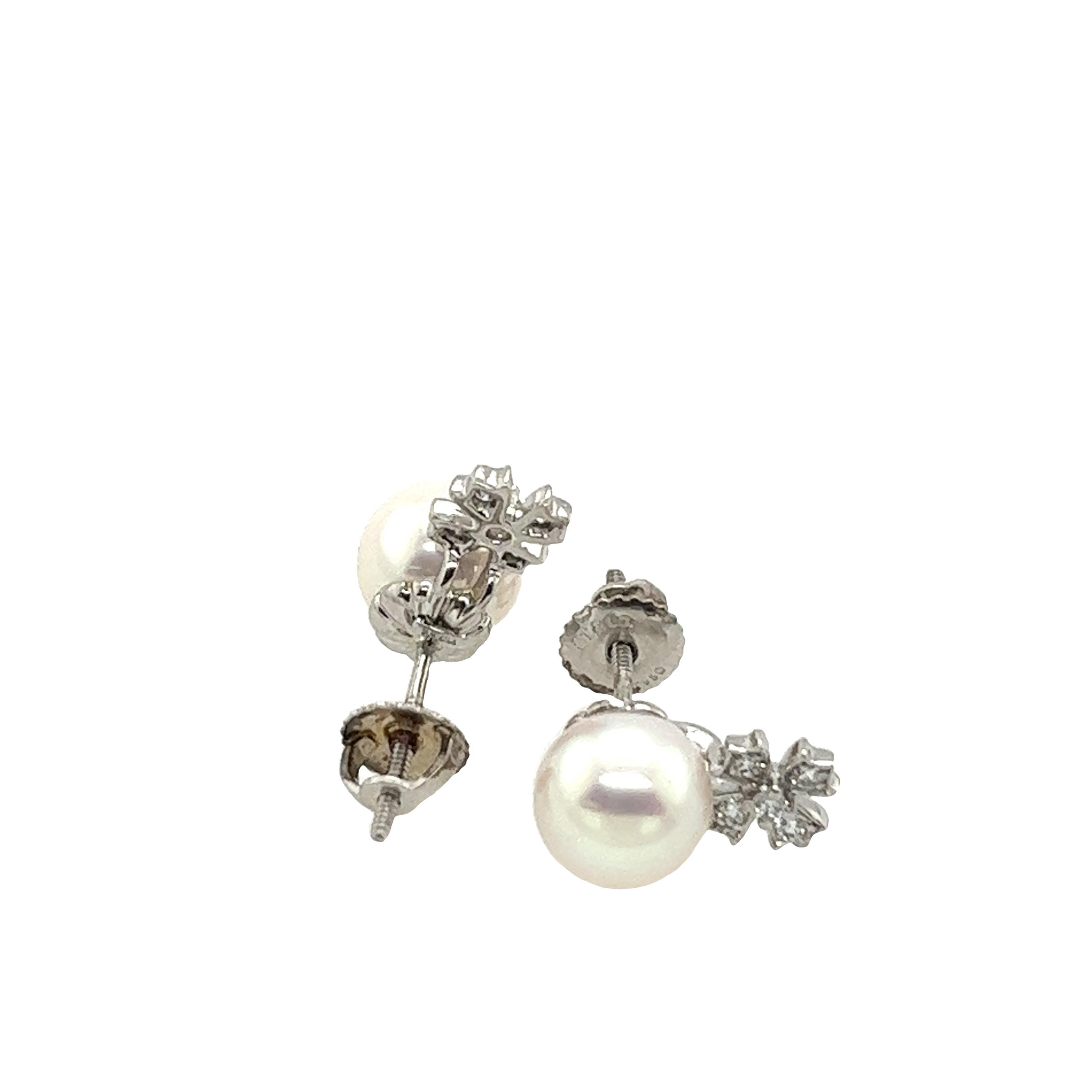 Tiffany & Co. Pearl and Diamond Earrings Set In Platinum For Sale 2