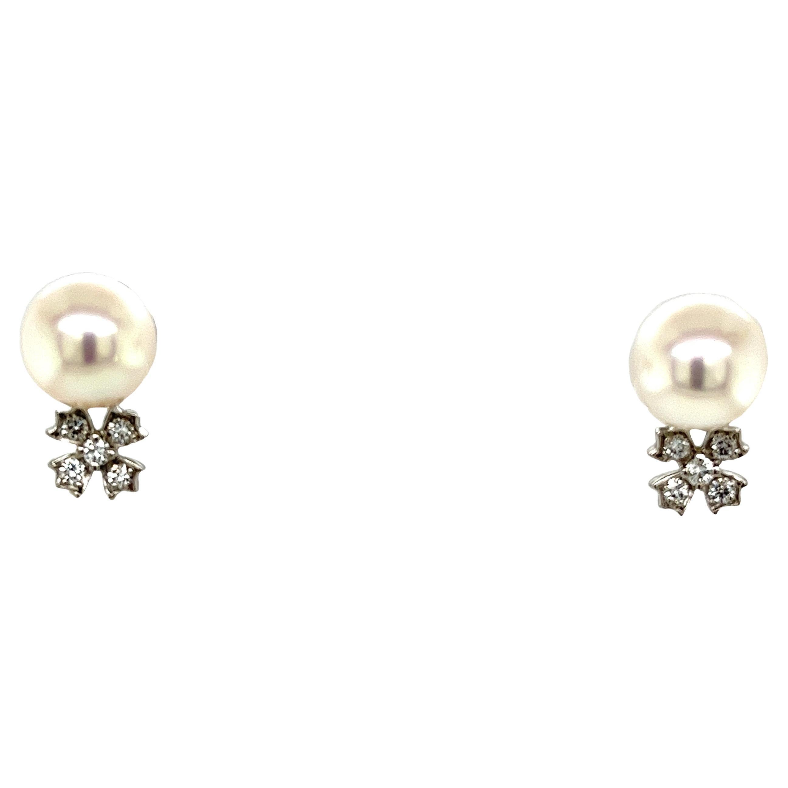 Tiffany & Co. Pearl and Diamond Earrings Set In Platinum For Sale