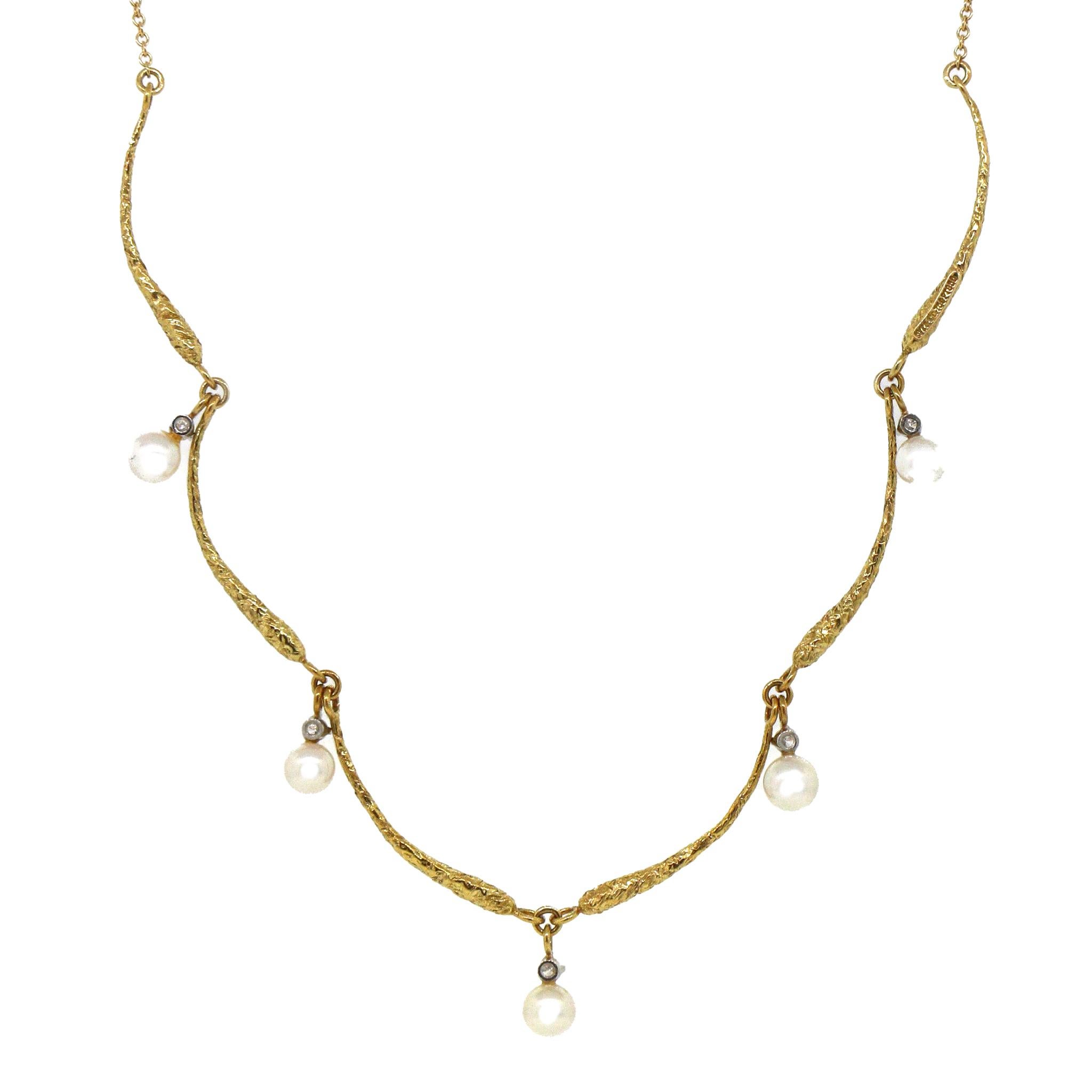 Tiffany & Co. Perlen- und Diamantenhalskette (Station Dangle Necklace) (Rundschliff) im Angebot