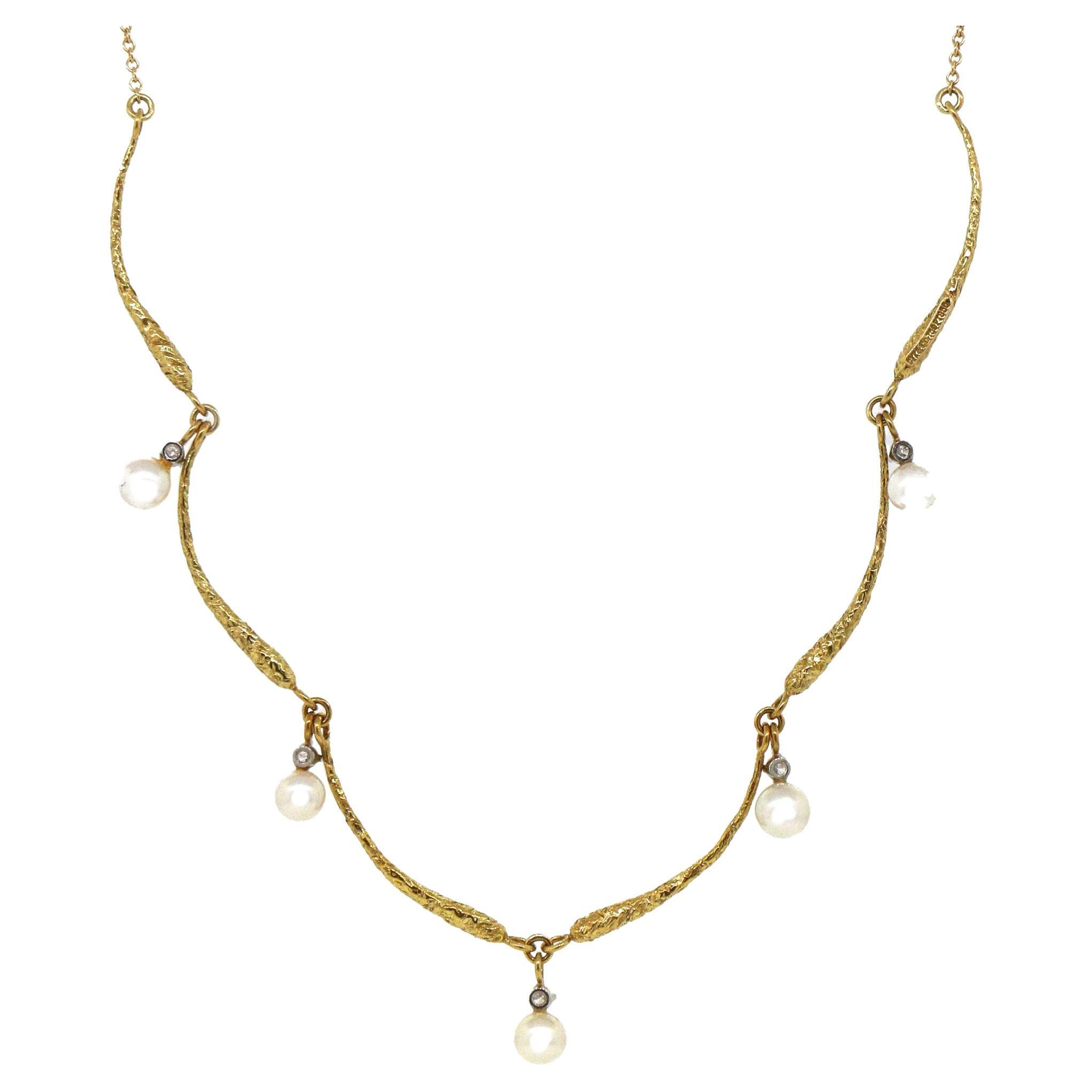 Tiffany & Co. Perlen- und Diamantenhalskette (Station Dangle Necklace) im Angebot