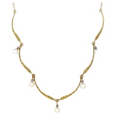 Tiffany & Co. Pearl and Diamond Station Dangle Necklace