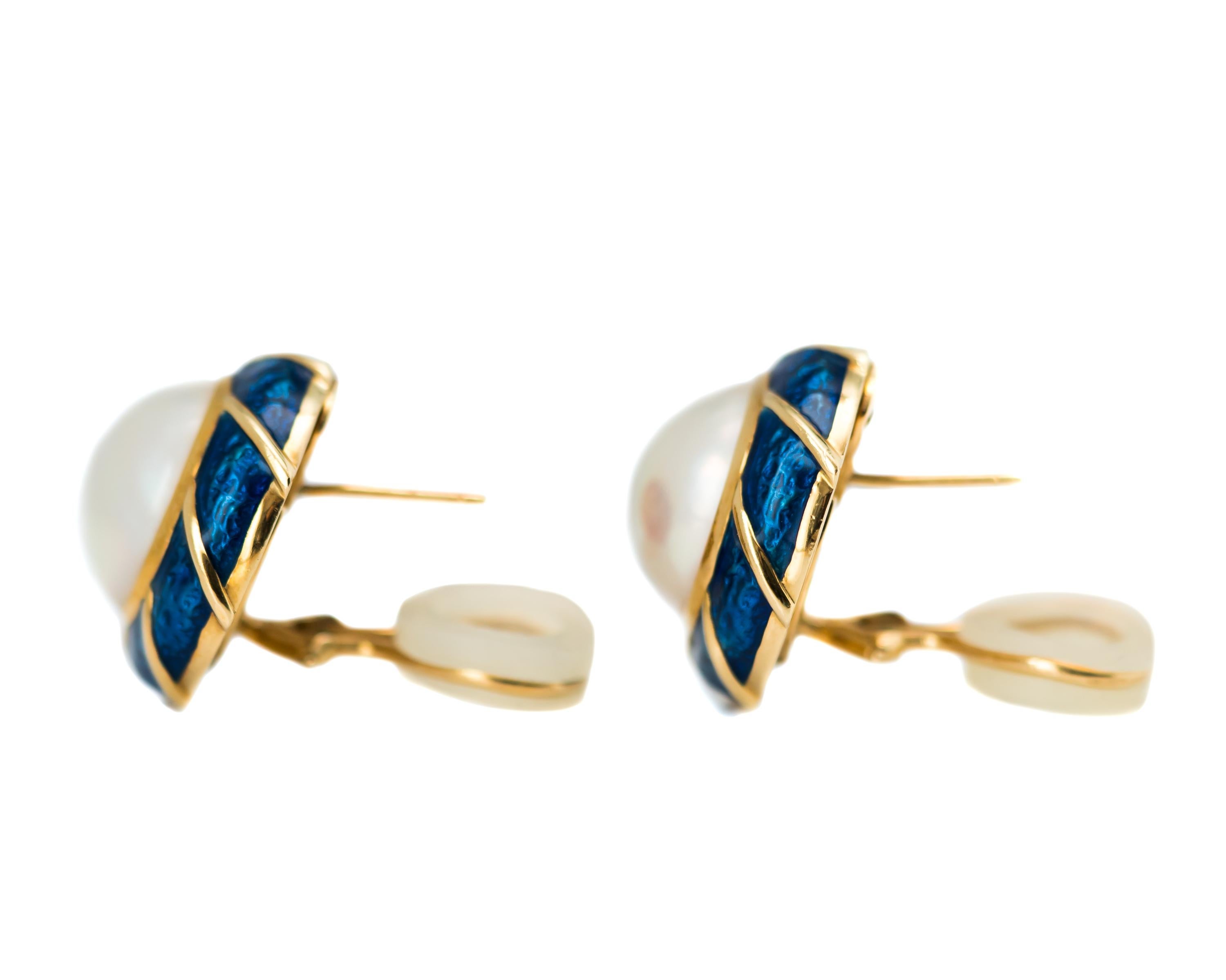 Tiffany & Co. Pearl and Enamel 18 Karat Yellow Gold Earrings 2
