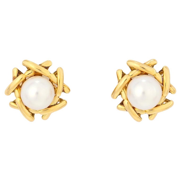 Tiffany and Pearl and Gold Stud Earrings at 1stDibs pearl