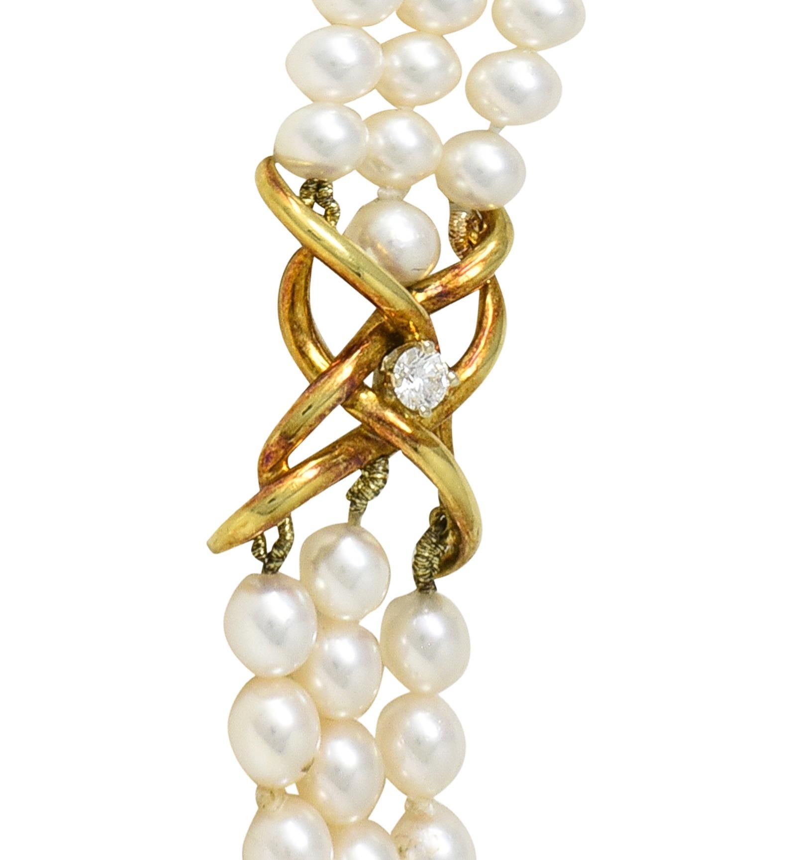 Tiffany & Co. Pearl Diamond 18 Karat Gold Vintage Multi-Strand Necklace 4