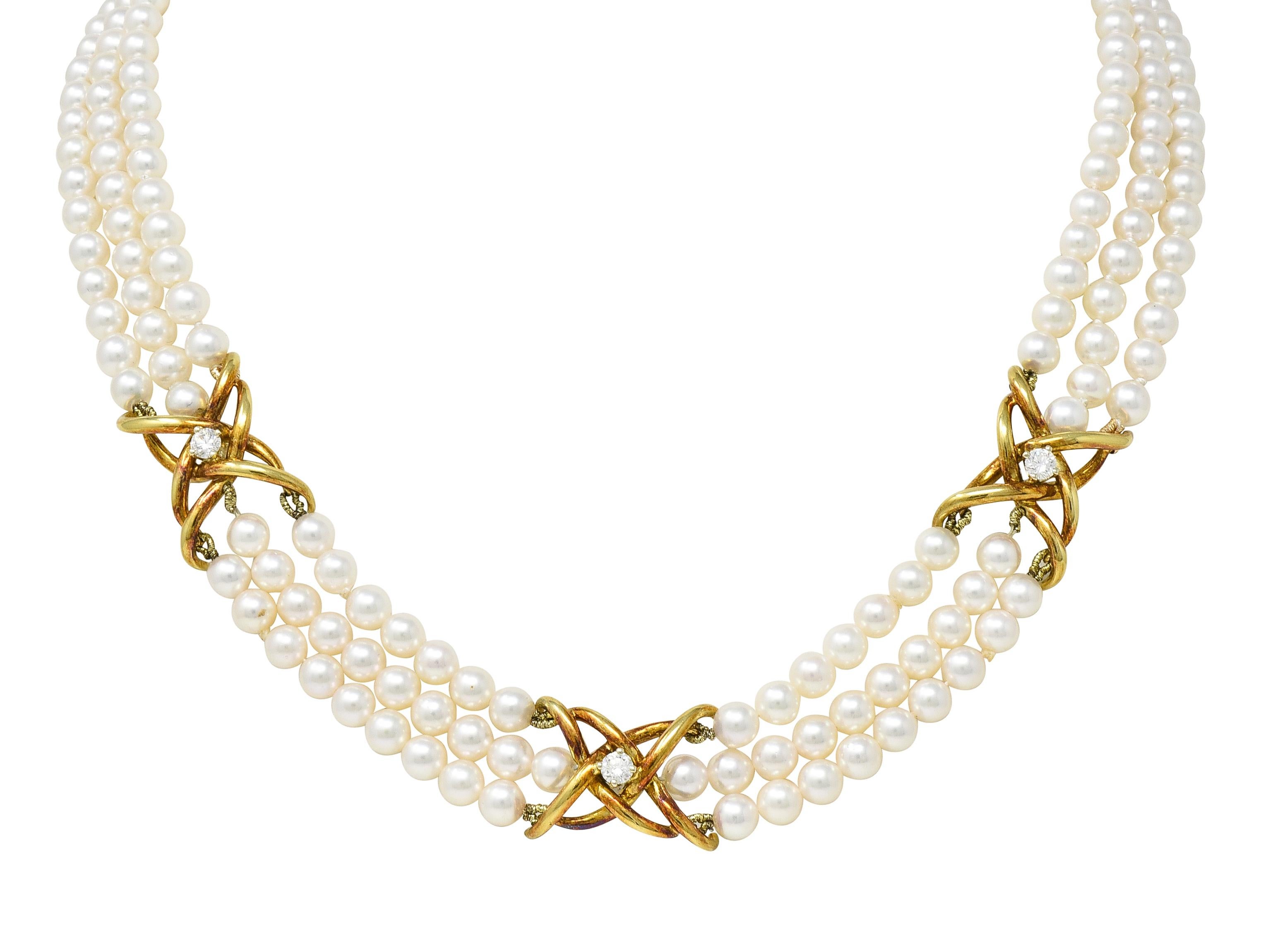 Tiffany & Co. Pearl Diamond 18 Karat Gold Vintage Multi-Strand Necklace 5