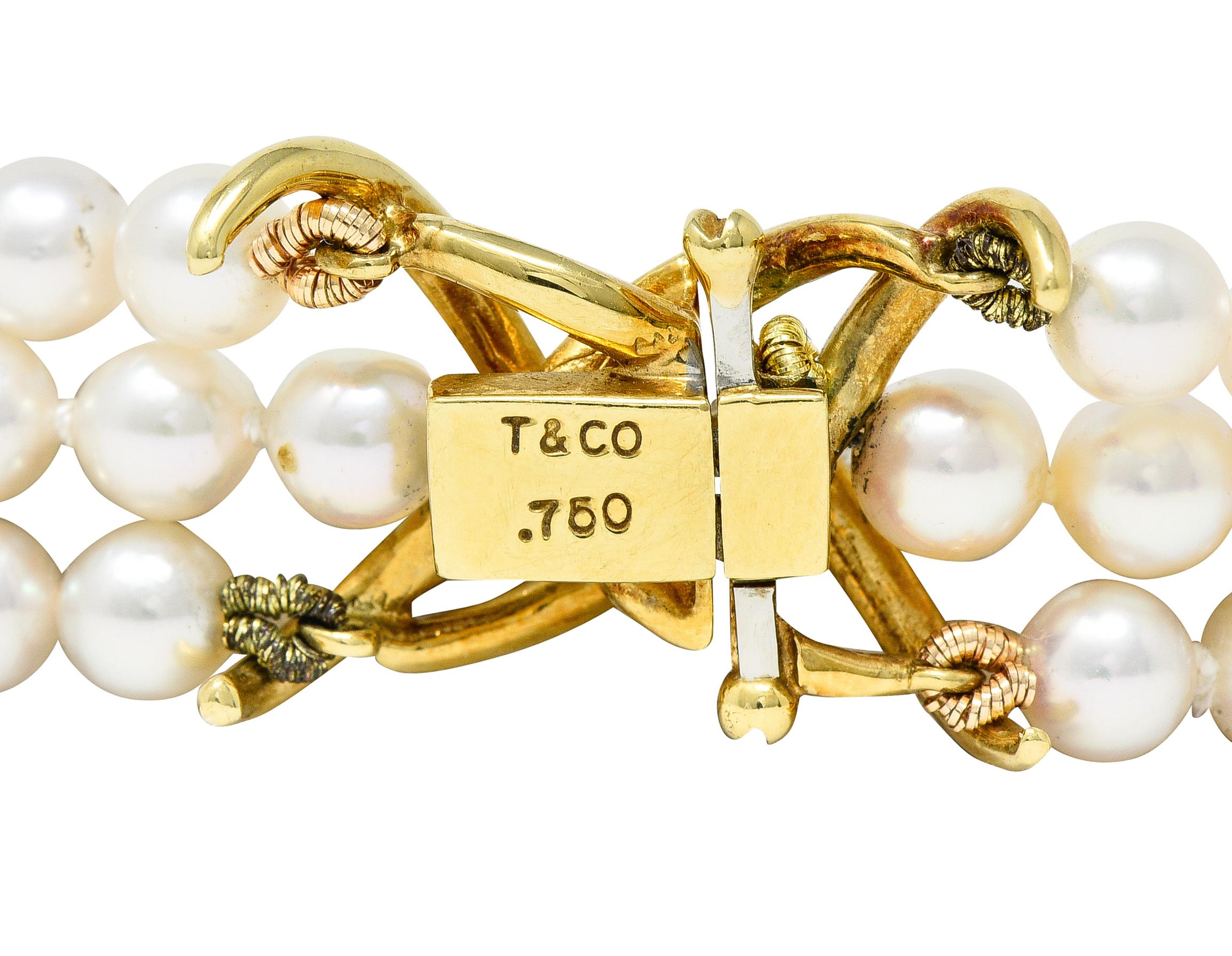 Tiffany & Co. Pearl Diamond 18 Karat Gold Vintage Multi-Strand Necklace 1