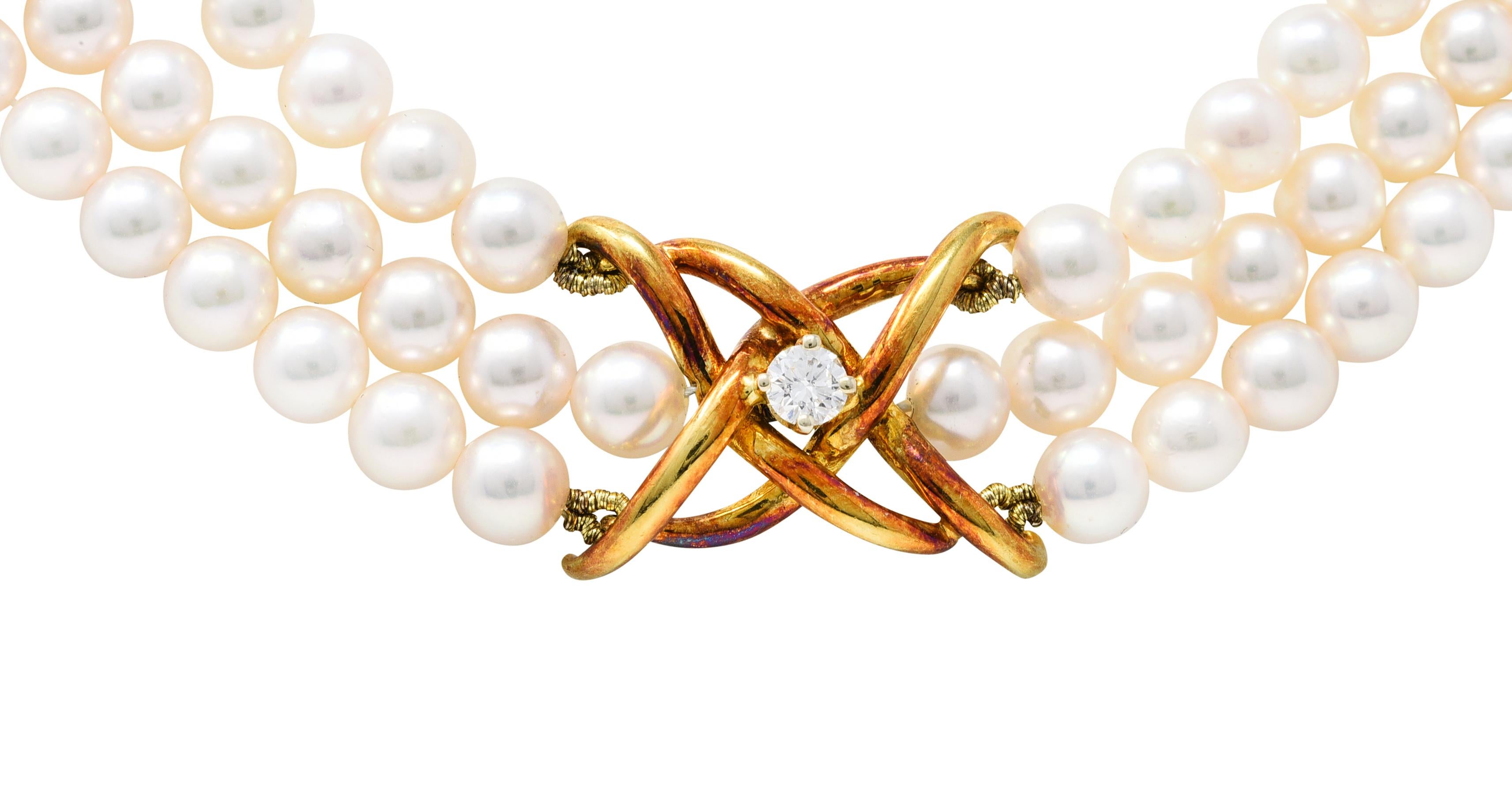 Tiffany and Co. Pearl Diamond 18 Karat Gold Vintage Multi-Strand ...