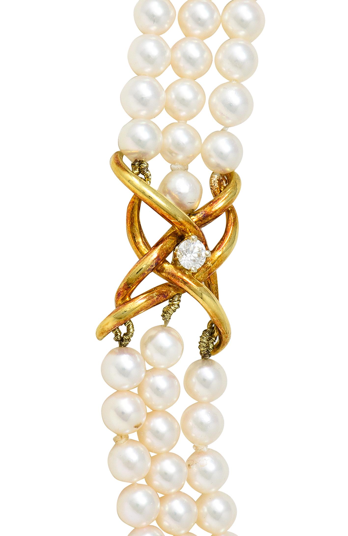 Tiffany & Co. Pearl Diamond 18 Karat Gold Vintage Multi-Strand Necklace 2
