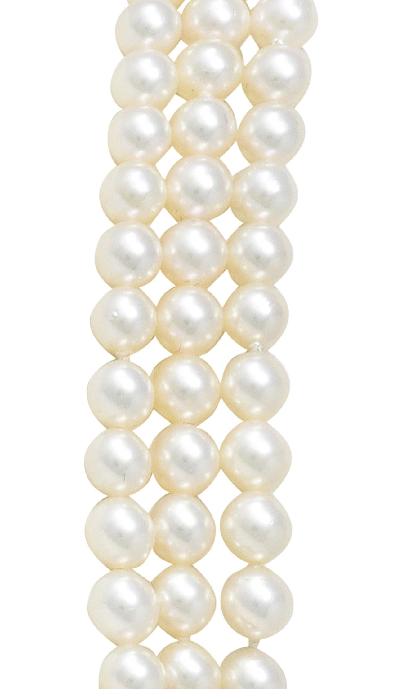 Tiffany & Co. Pearl Diamond 18 Karat Gold Vintage Multi-Strand Necklace 3