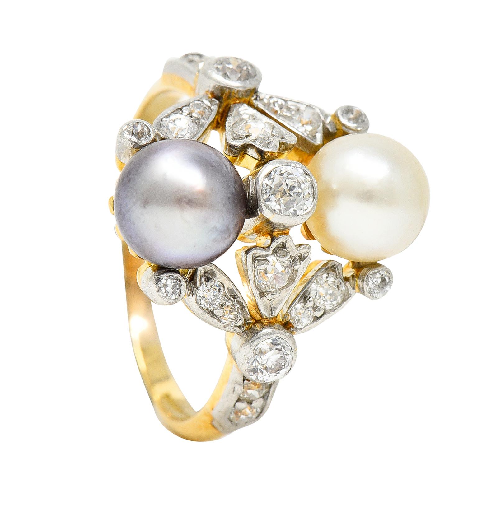 Tiffany & Co. Pearl Diamond Platinum 18 Karat Gold Belle Epoque Antique Ring 4