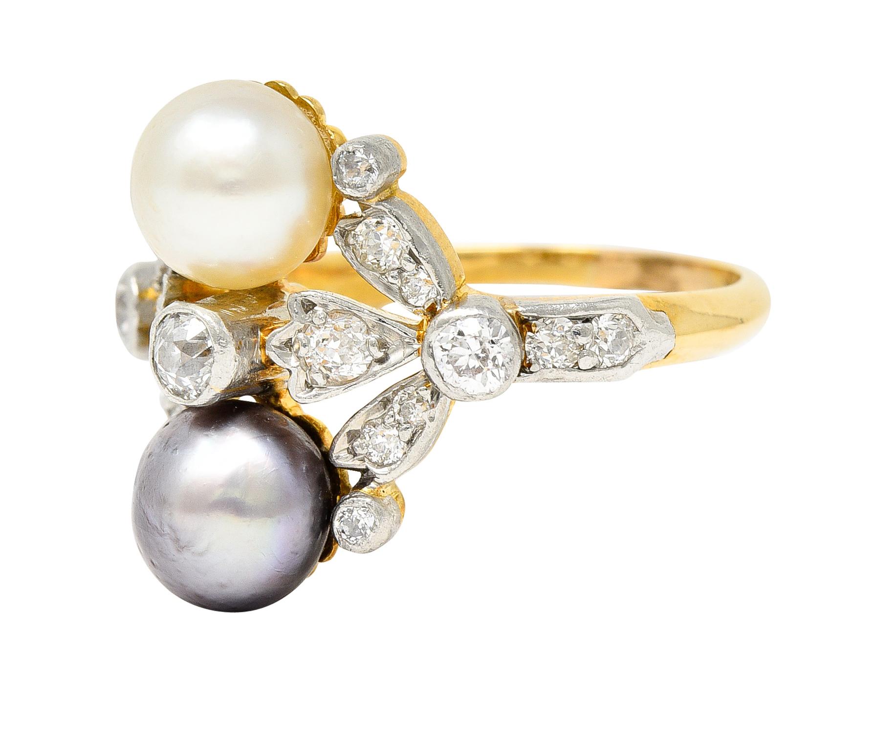 Old European Cut Tiffany & Co. Pearl Diamond Platinum 18 Karat Gold Belle Epoque Antique Ring