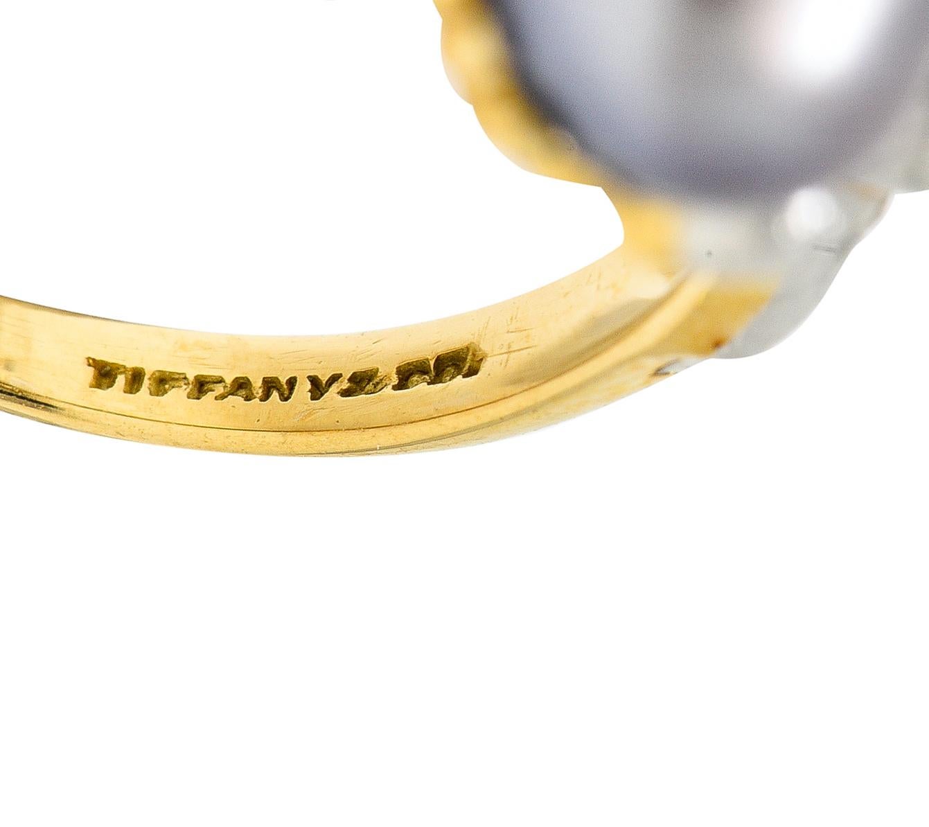 Tiffany & Co. Pearl Diamond Platinum 18 Karat Gold Belle Epoque Antique Ring In Excellent Condition In Philadelphia, PA