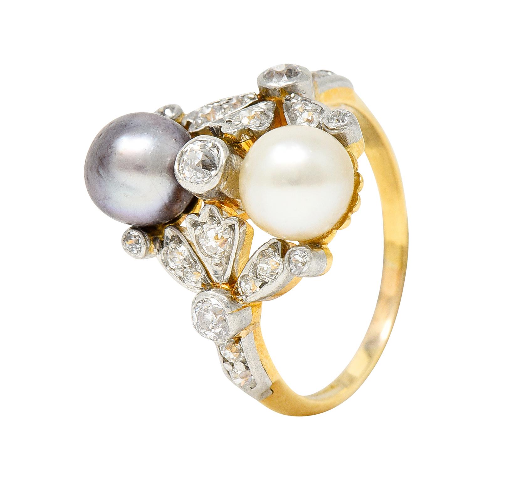 Women's or Men's Tiffany & Co. Pearl Diamond Platinum 18 Karat Gold Belle Epoque Antique Ring
