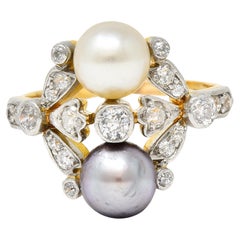 Tiffany & Co. Pearl Diamond Platinum 18 Karat Gold Belle Epoque Antique Ring
