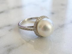 Tiffany & Co. Pearl Diamond Platinum Halo Ring