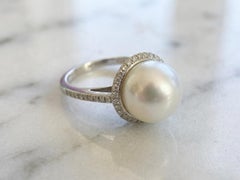 Tiffany & Co. Anello con diamante e perla in platino