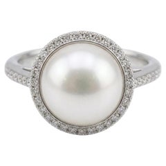 Tiffany & Co. Pearl Diamond Platinum Halo Ring