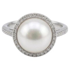 Tiffany & Co. Perle Diamant Platin Halo Ring