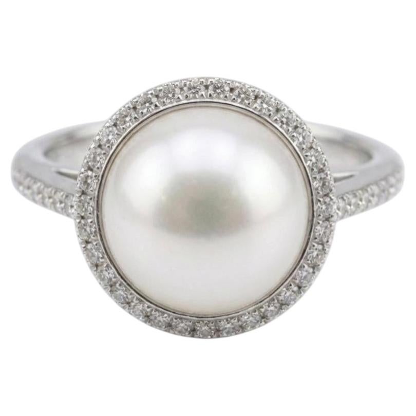 Tiffany & Co. Anello con diamante e perla in platino