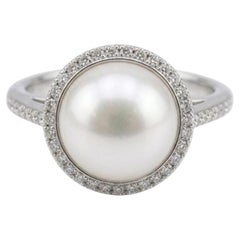 Tiffany & Co. Anello con diamante e perla in platino