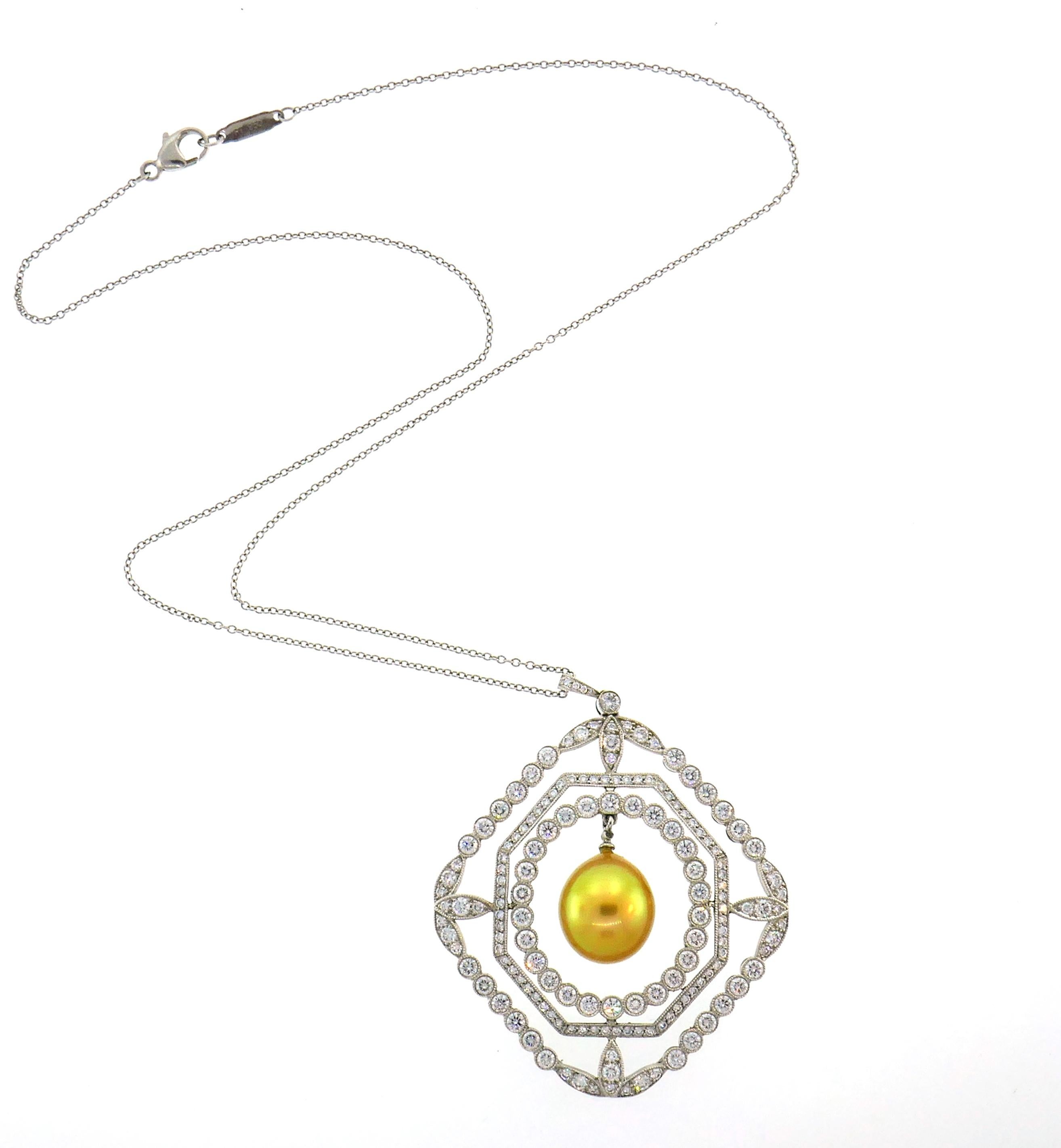 Edwardian Tiffany & Co. Pearl Diamond Platinum Pendant Necklace For Sale