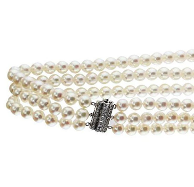 Tiffany and Co. Pearl Necklace with 18 Karat White Gold Diamond Clasp ...