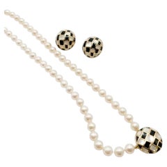 Tiffany & Co Pearl Onyx 18K Gold Bracelet and Earrings Matching Set Estate