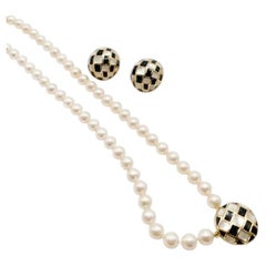 Tiffany & Co Pearl Onyx 18K Gold Bracelet and Earrings Matching Set Estate