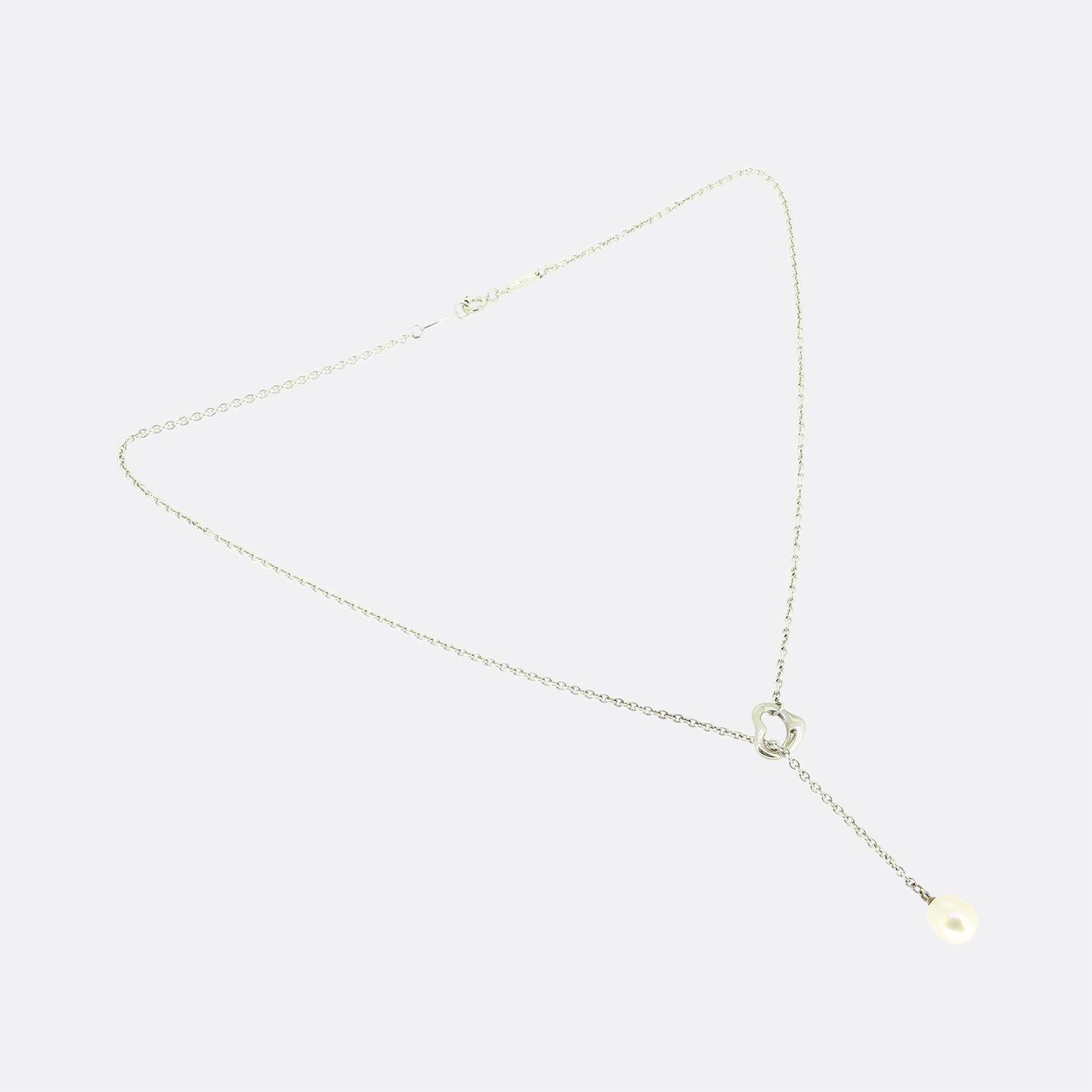 Tiffany & Co. Pearl Open Heart Lariat Necklace In Good Condition In London, GB