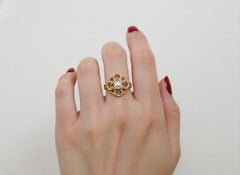 Tiffany & Co. Pearl Ring 14K Yellow Gold Openwork Cocktail Ring with Box